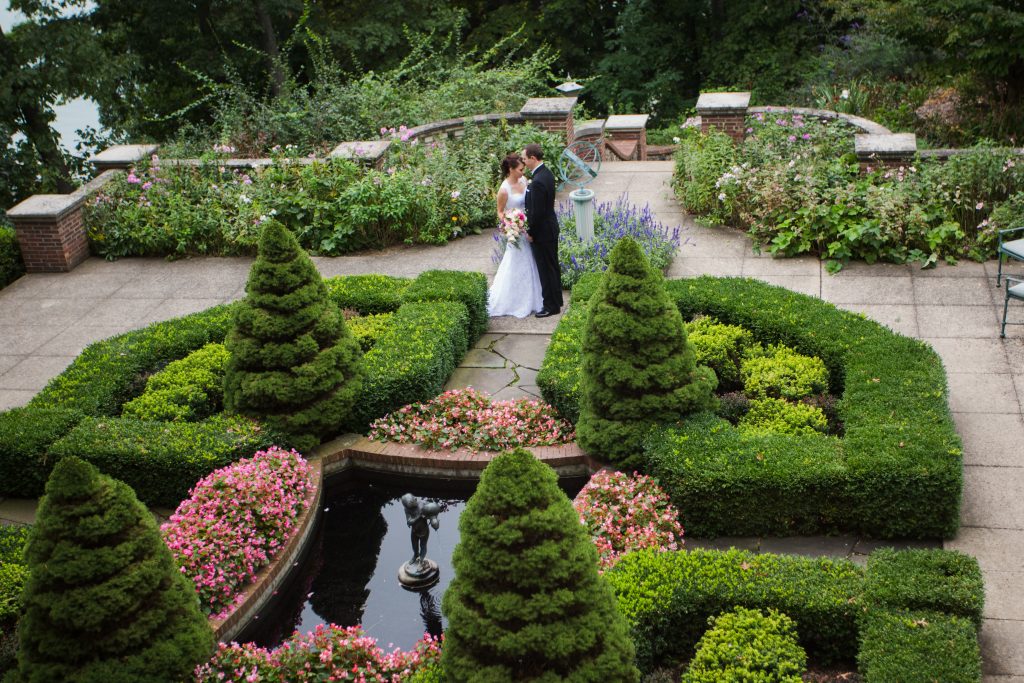 Bride and Groom first look in garden